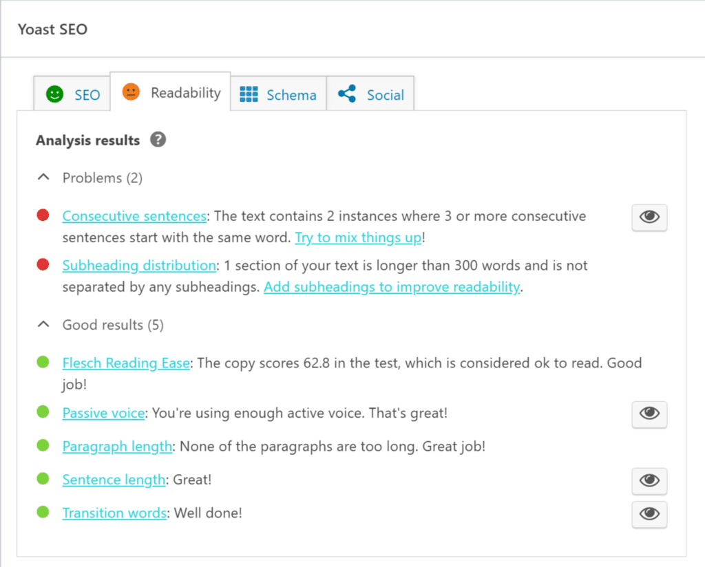 khả năng đọc phân tích của seo yoast