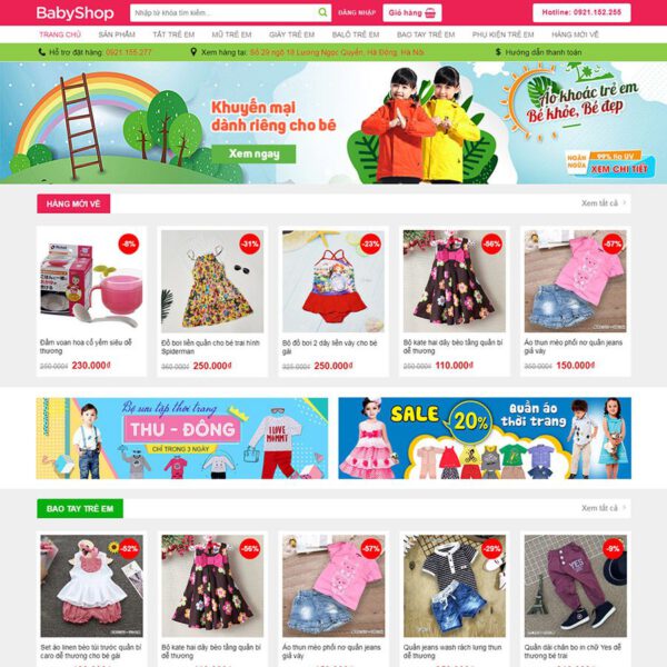 Mẫu web bán quần áo trẻ em