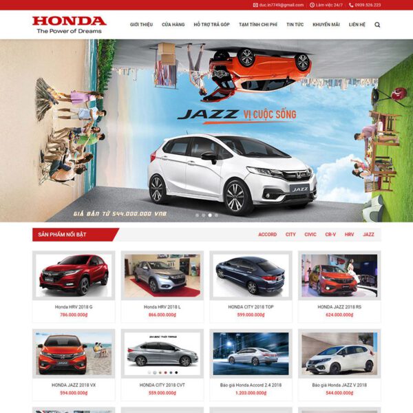 Mẫu web bán xe Honda