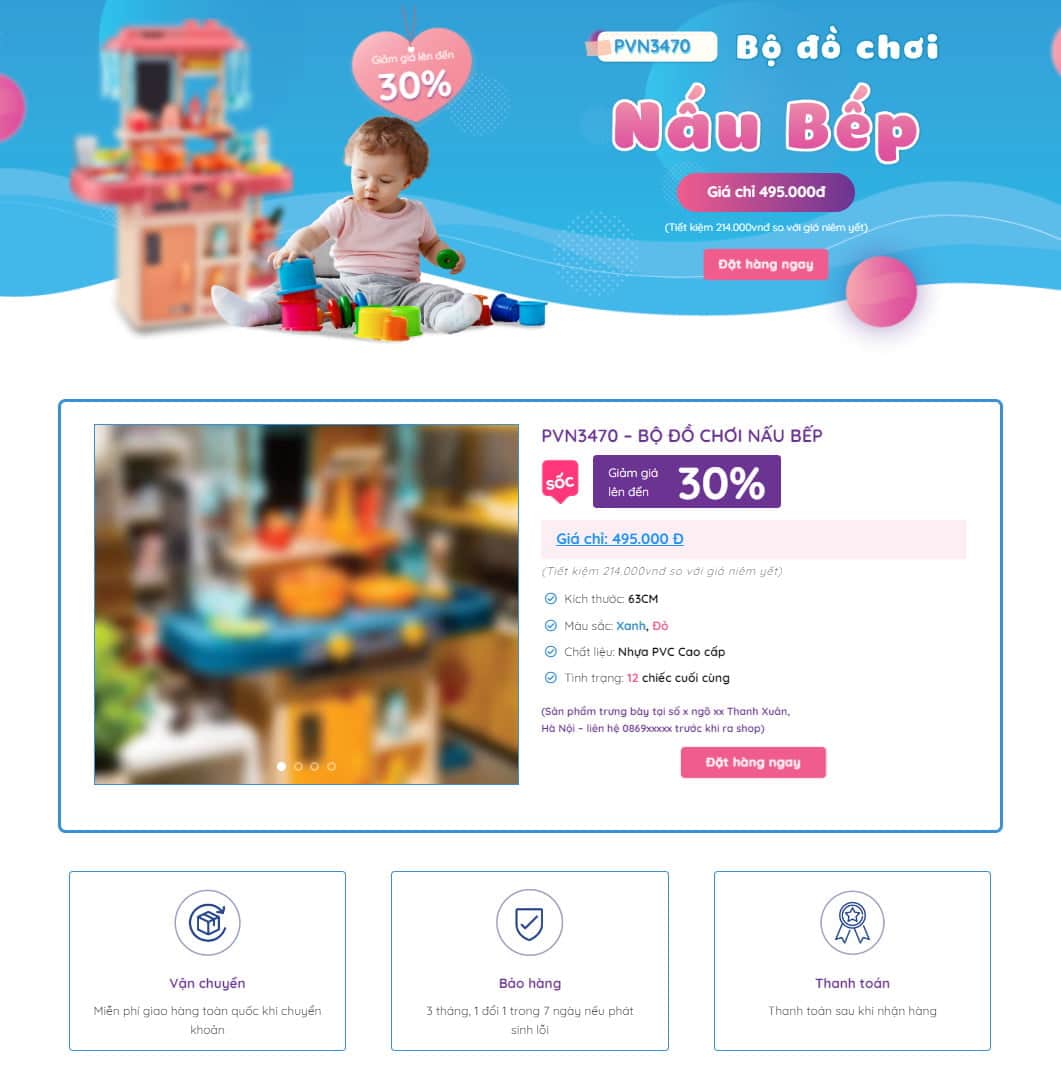 Mẫu website landing page đồ chơi trẻ em