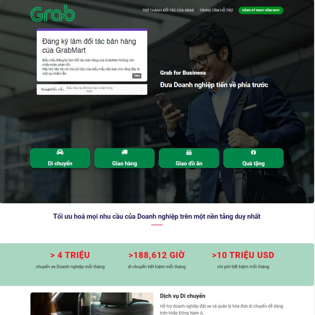 Mẫu website landing page grab